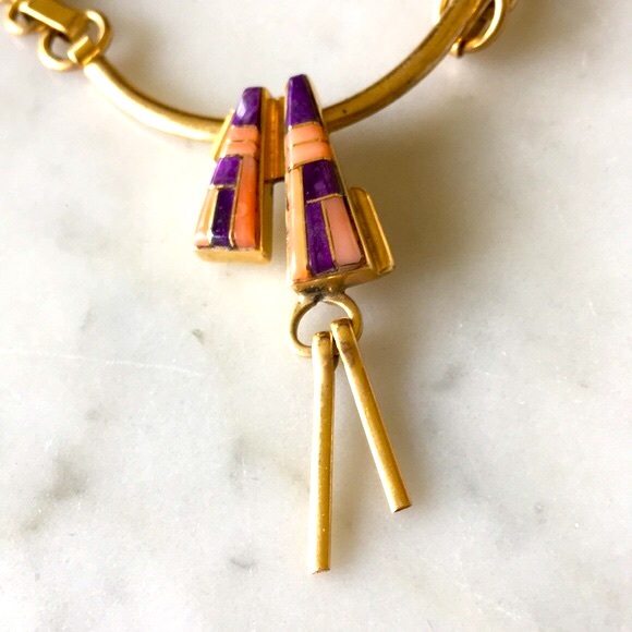 Vintage Navajo Tom David 14K Inlay Necklace and Earrings Native American - Picture 5 of 16